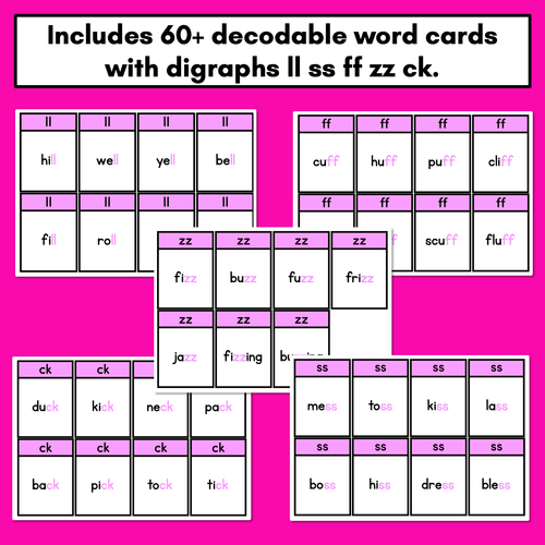 Resource preview 2 for LL SS FF ZZ CK Card Game - Phonics Flip for Consonant Digraphs