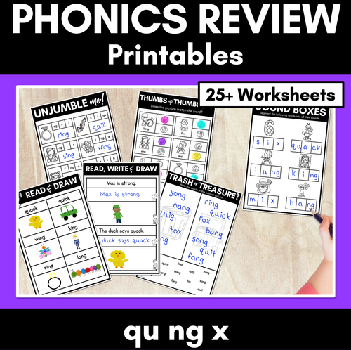 Resource preview 2 for Consonant Digraph Worksheets - PHONICS REVIEW ch sh th wh ck ll ss ff zz x ng qu - Bundle