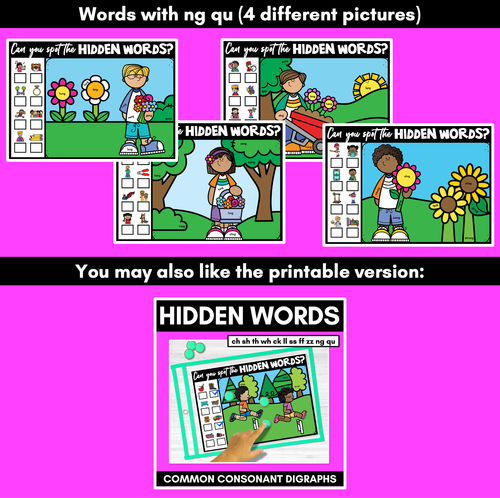 Resource preview 4 for CONSONANT DIGRAPH HIDDEN WORDS SLIDES - Digital Phonics Game