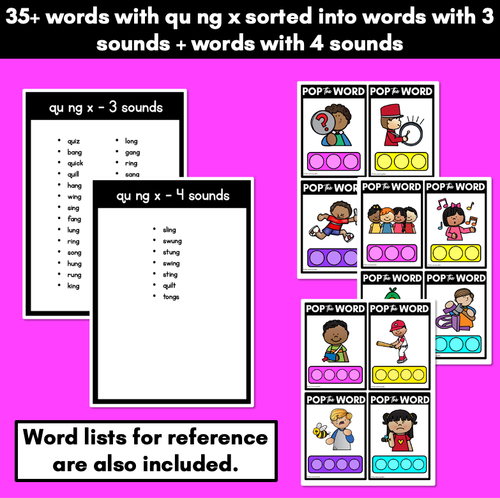 Resource preview 4 for NG QU + X WORDS POPPIT TASK CARDS - Phonemic Awareness + Word Mapping