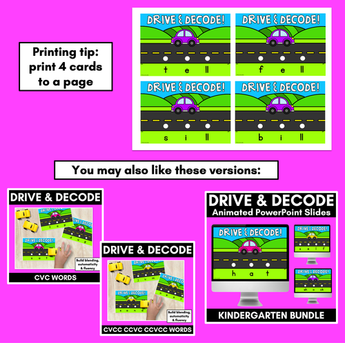 Resource preview 4 for Blending Consonant Digraph Words with Cars - Drive & Decode