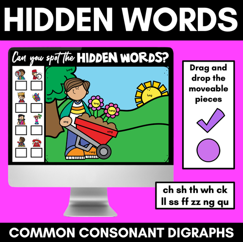 Resource preview 1 for CONSONANT DIGRAPH HIDDEN WORDS SLIDES - Digital Phonics Game