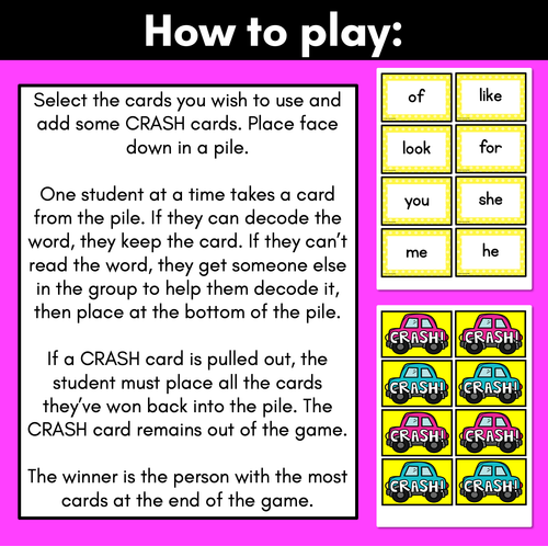 Resource preview 3 for TRICKY WORDS CARD GAME - Crash Phonics Game