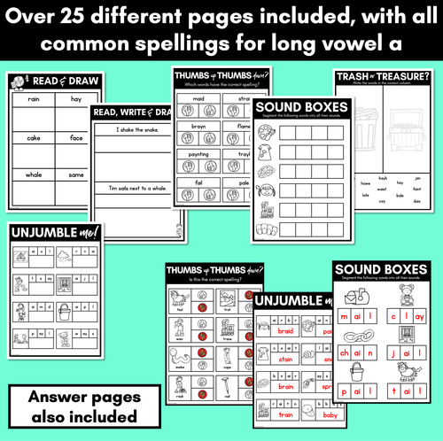 Resource preview 3 for Long Vowel A Worksheets FREEBIE - PHONICS REVIEW for Long Vowel Sounds