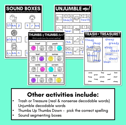 Resource preview 4 for Long Vowel E Worksheets - PHONICS REVIEW for Long Vowel Sounds