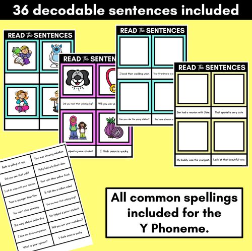 Resource preview 2 for Y Phoneme Decodable Sentence Mats - Read & Match