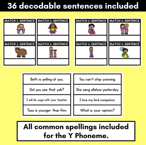 Resource preview 3 for Y Phoneme Decodable Sentences - Read & Match