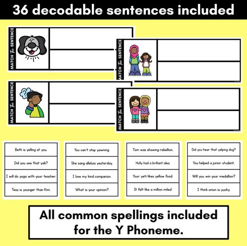 Resource preview 2 for Y Phoneme Decodable Sentences - Read, Match & Write